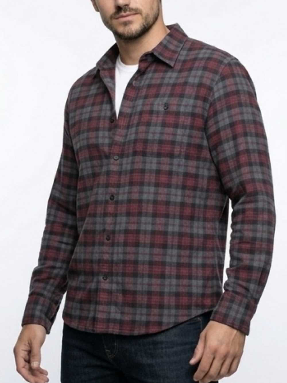 Weatherproof Vintage - Castle Rock Men's Plaid Flannel Shirt in Burgundy & Gray